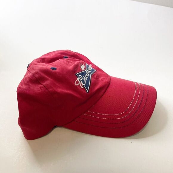 Vintage Y2K Budweiser Hat Red Canvas Embroidered Logo Adjustable Ball Cap - Picture 9 of 16